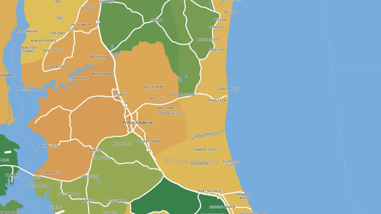 Calvert County, MD Map of Burglary Rates