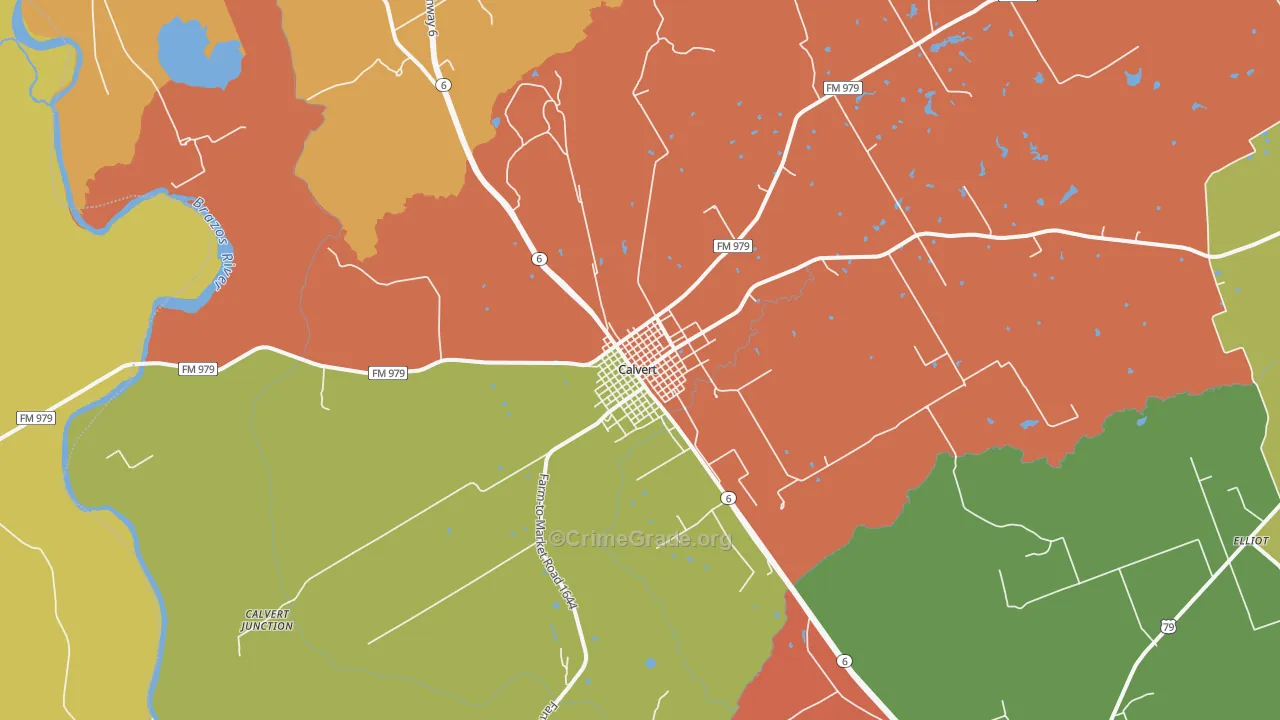 Calvert, TX Map of Burglary Rates