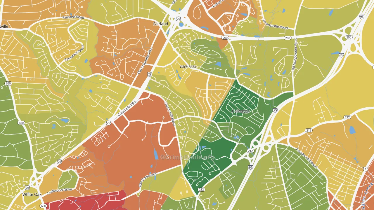 Calverton, MD Map of Burglary Rates