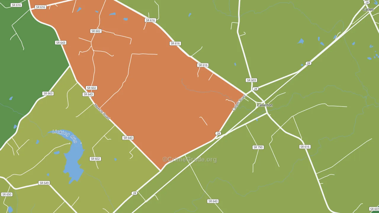 Calverton, VA Map of Burglary Rates