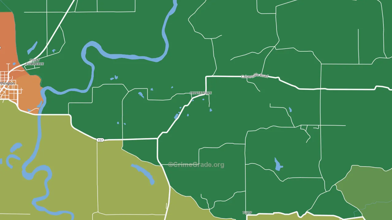 Calvertville, IN Map of Burglary Rates