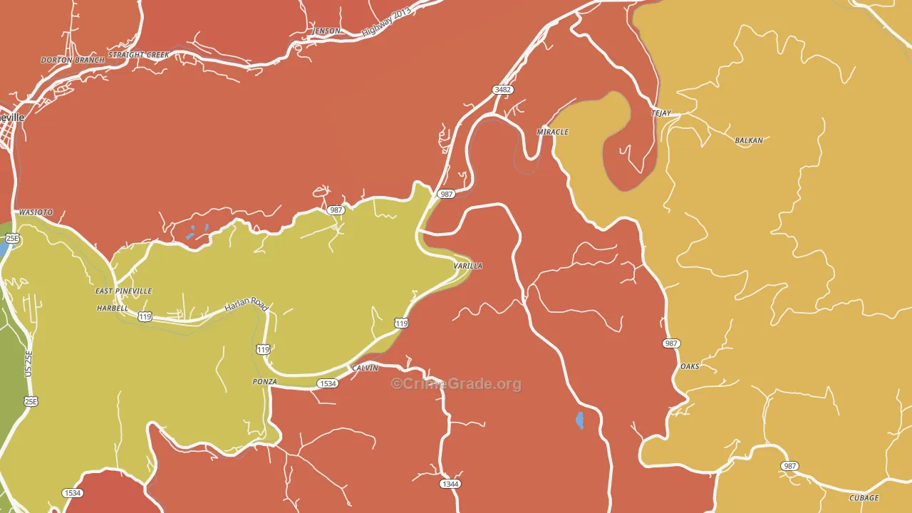 Calvin, KY Map of Burglary Rates