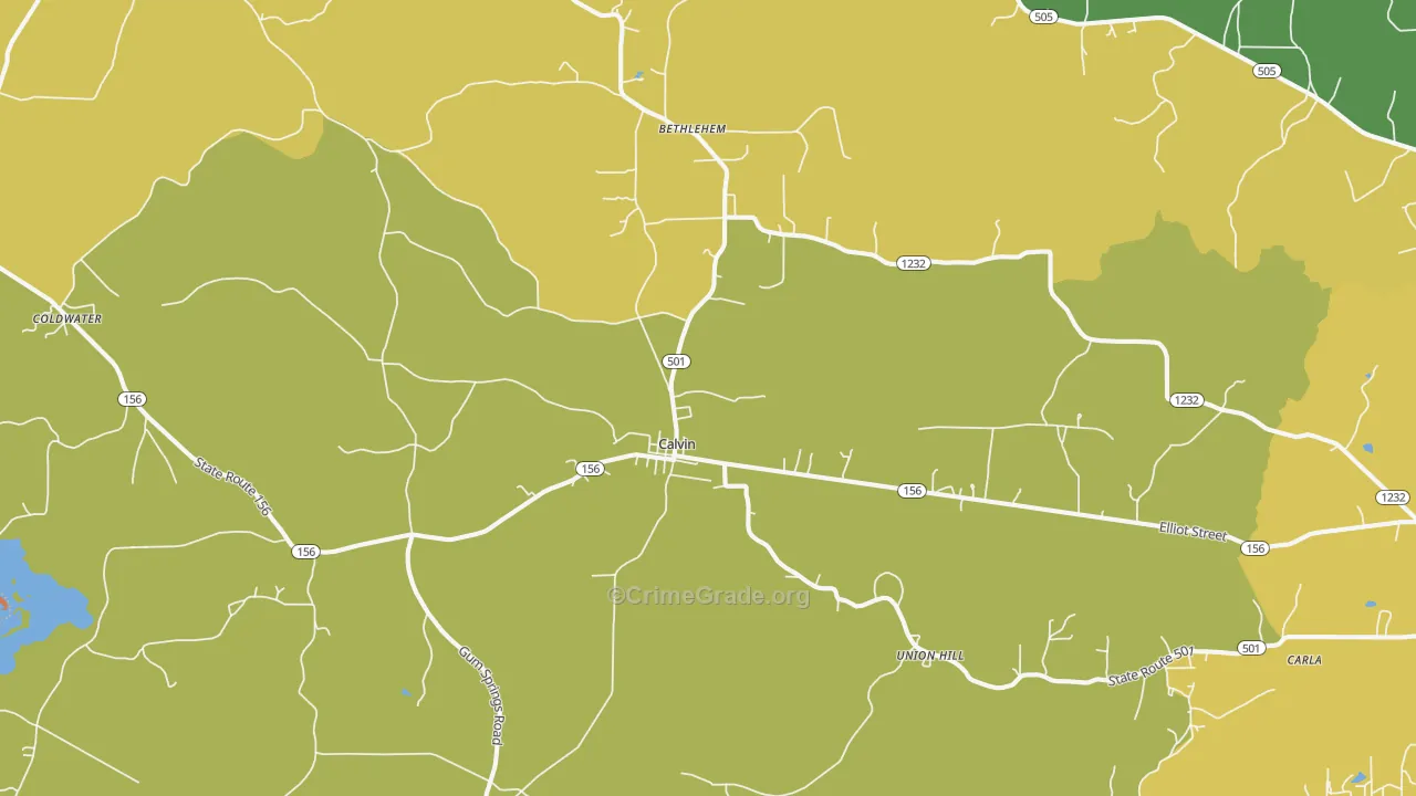 Calvin, LA Map of Burglary Rates