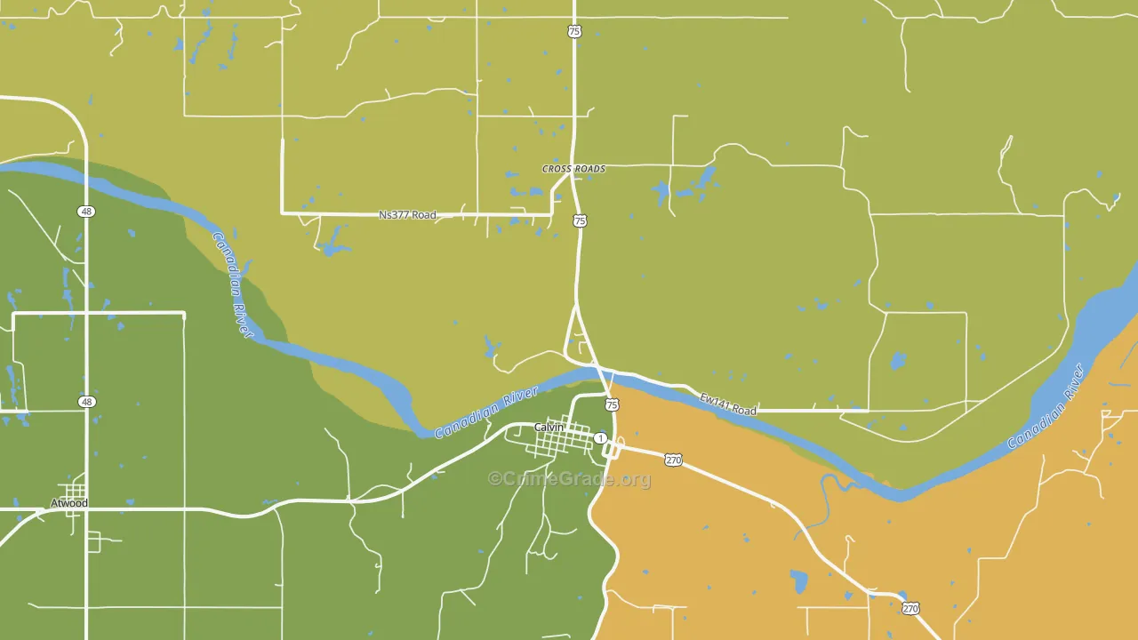 Calvin, OK Map of Burglary Rates