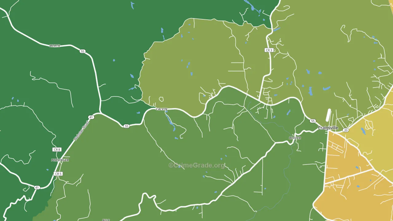 Calvin, WV Map of Burglary Rates