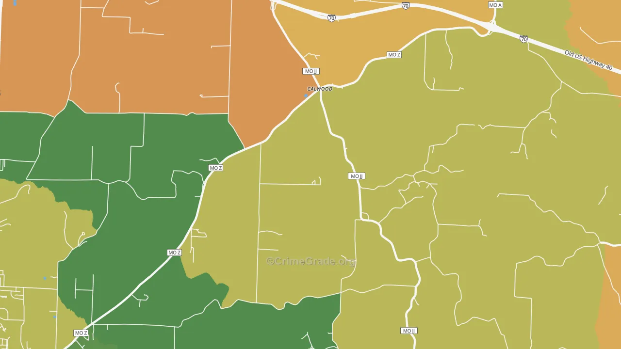 Calwood, MO Map of Burglary Rates