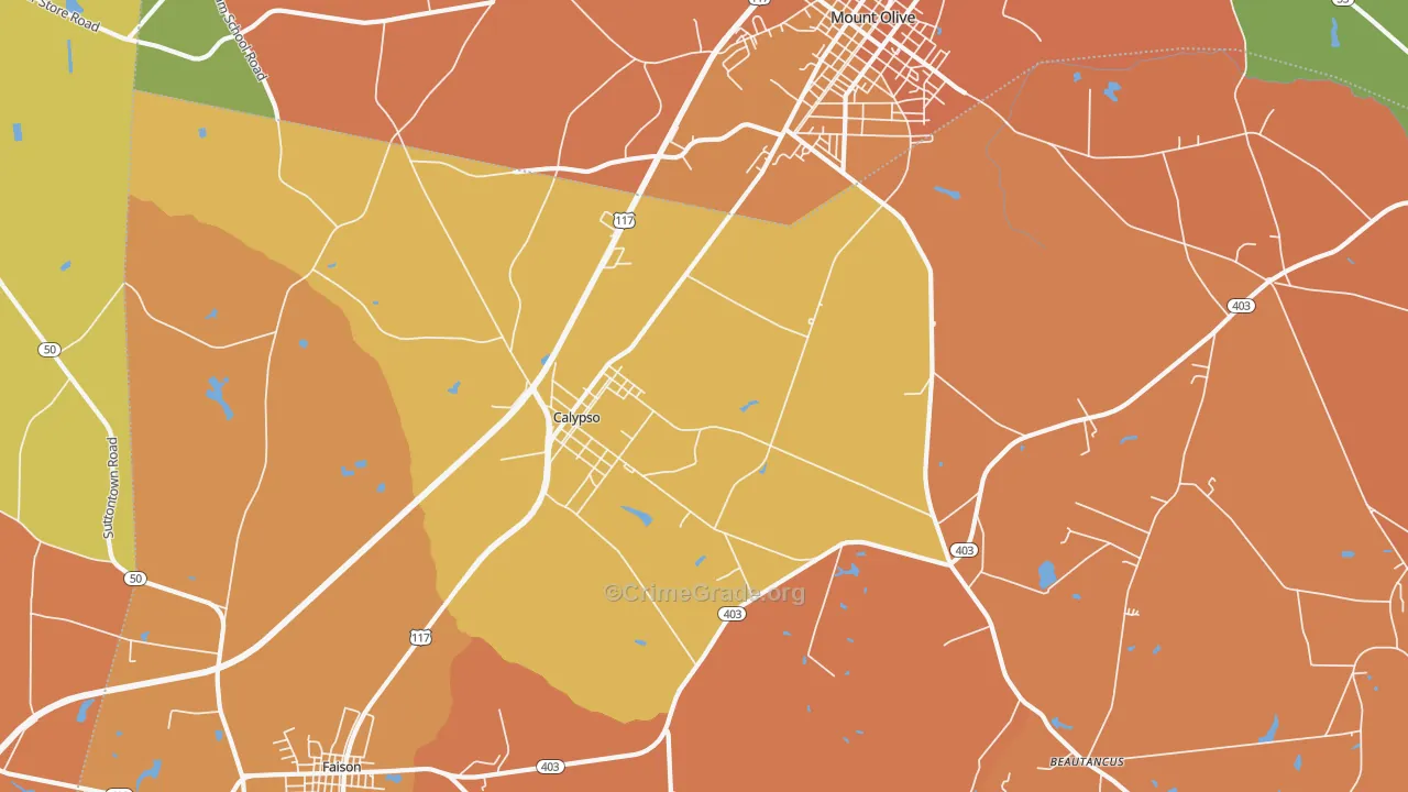Calypso, NC Map of Burglary Rates