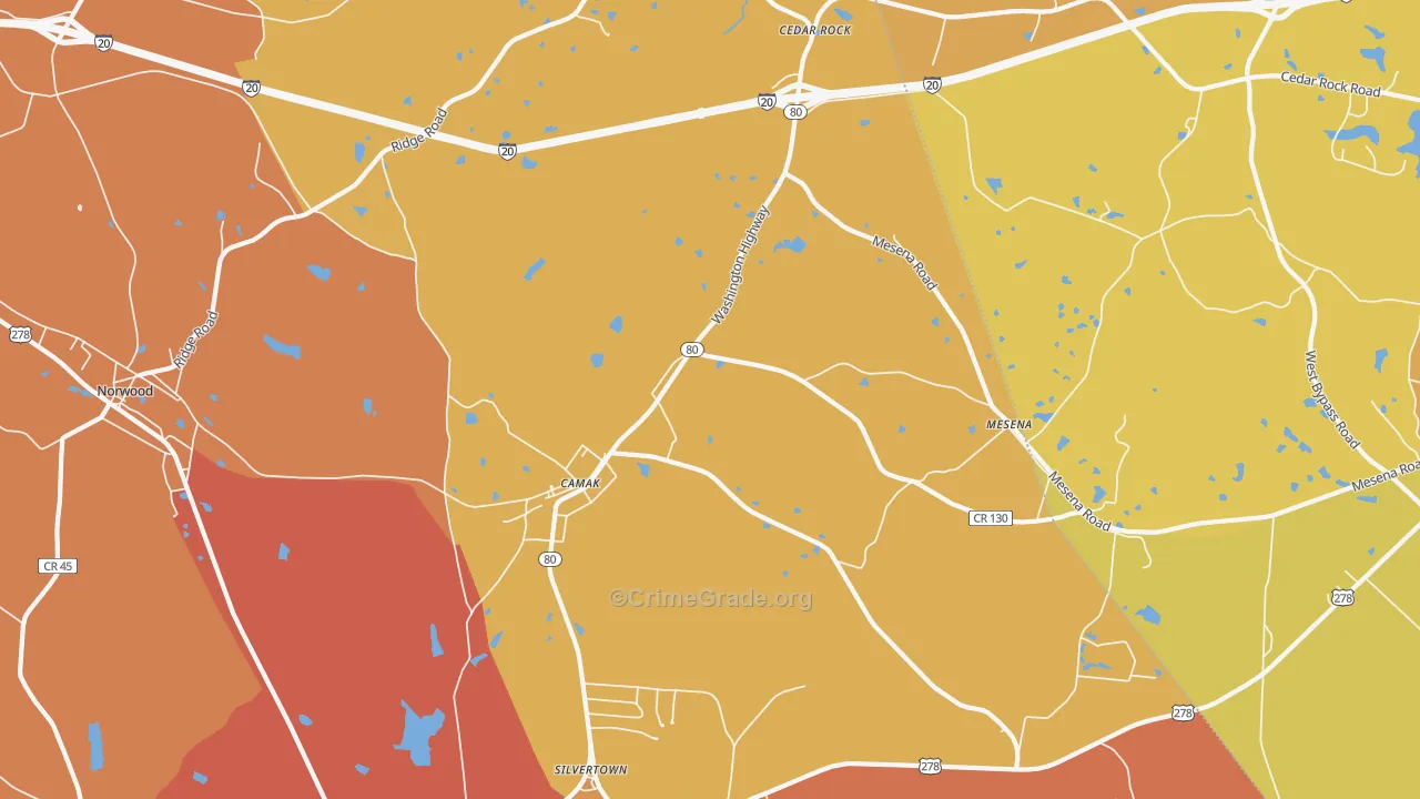 Camak, GA Map of Burglary Rates