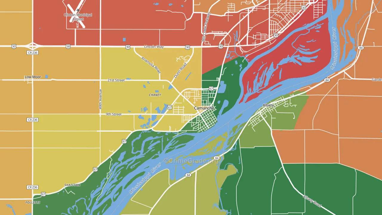 Camanche, IA Map of Burglary Rates