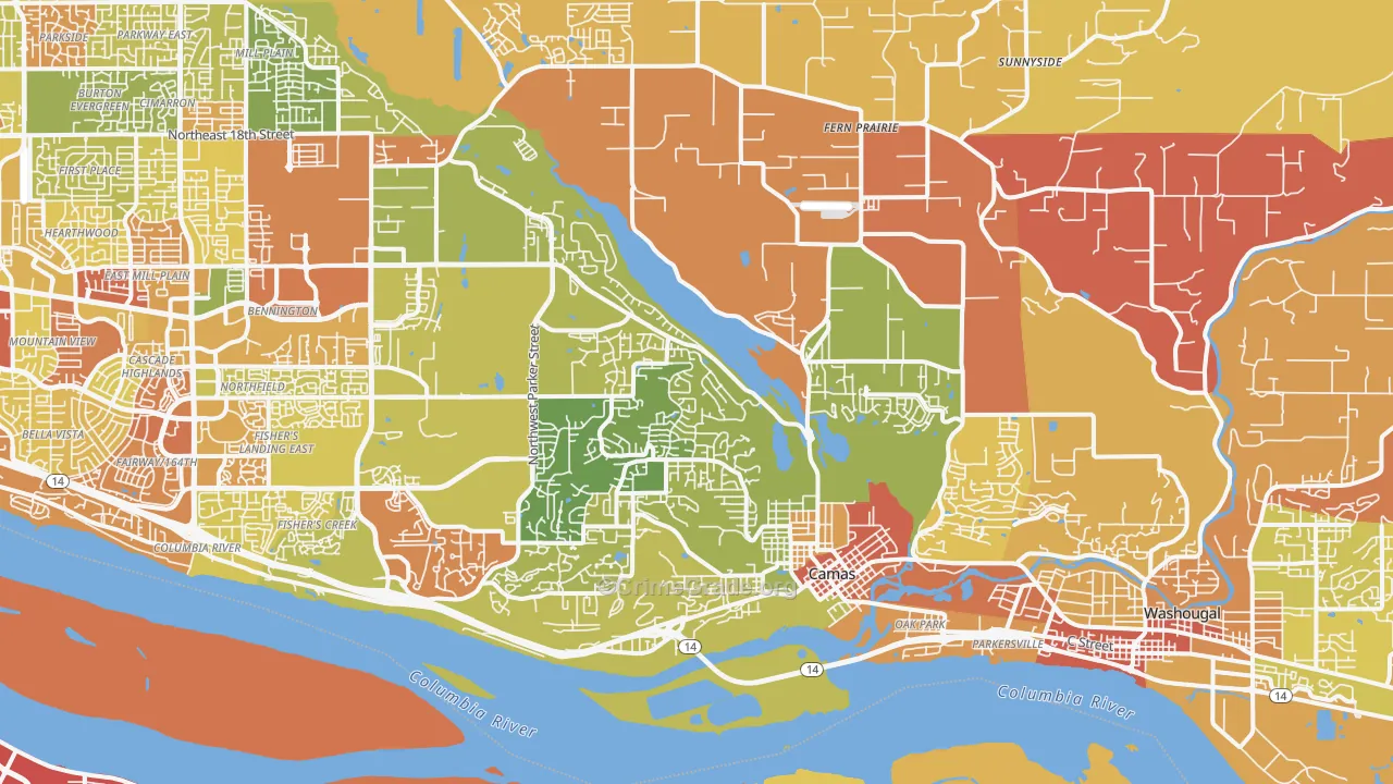Camas, WA Map of Burglary Rates