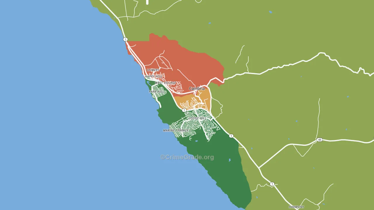 Cambria, CA Map of Burglary Rates