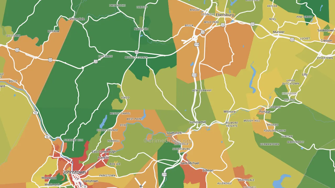 Cambria County, PA Map of Burglary Rates
