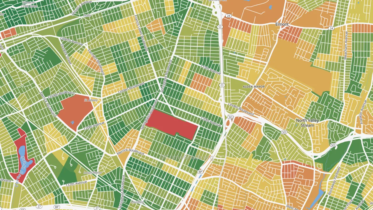 Cambria Heights, Queens, NY Map of Burglary Rates