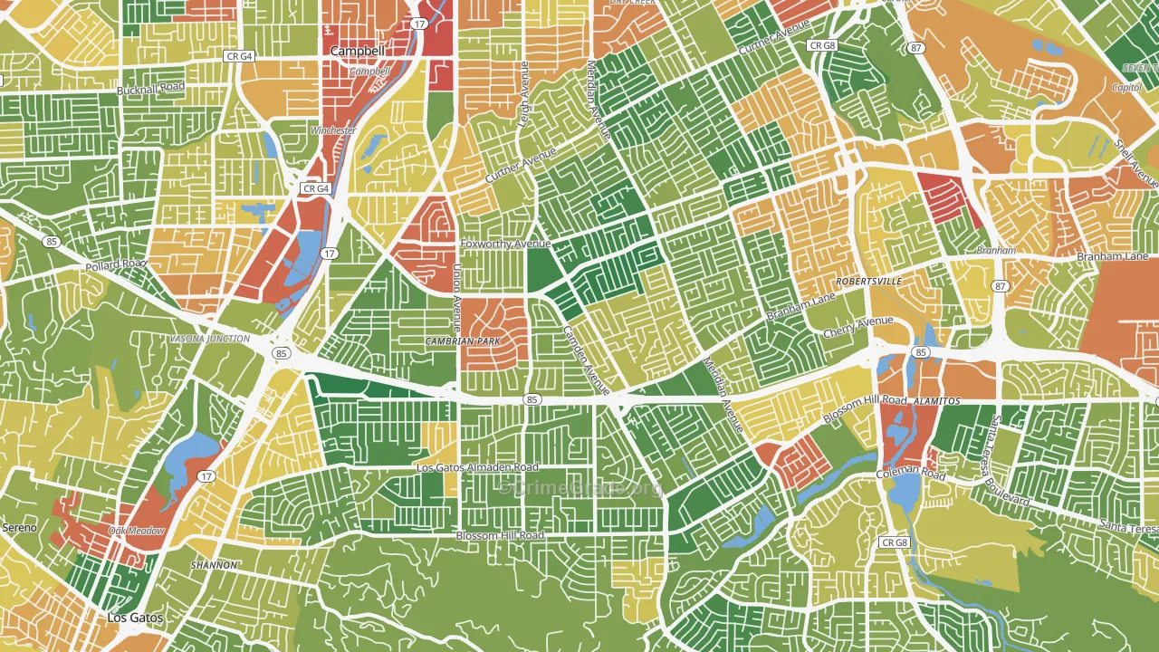 Cambrian Park, San Jose, CA Map of Burglary Rates