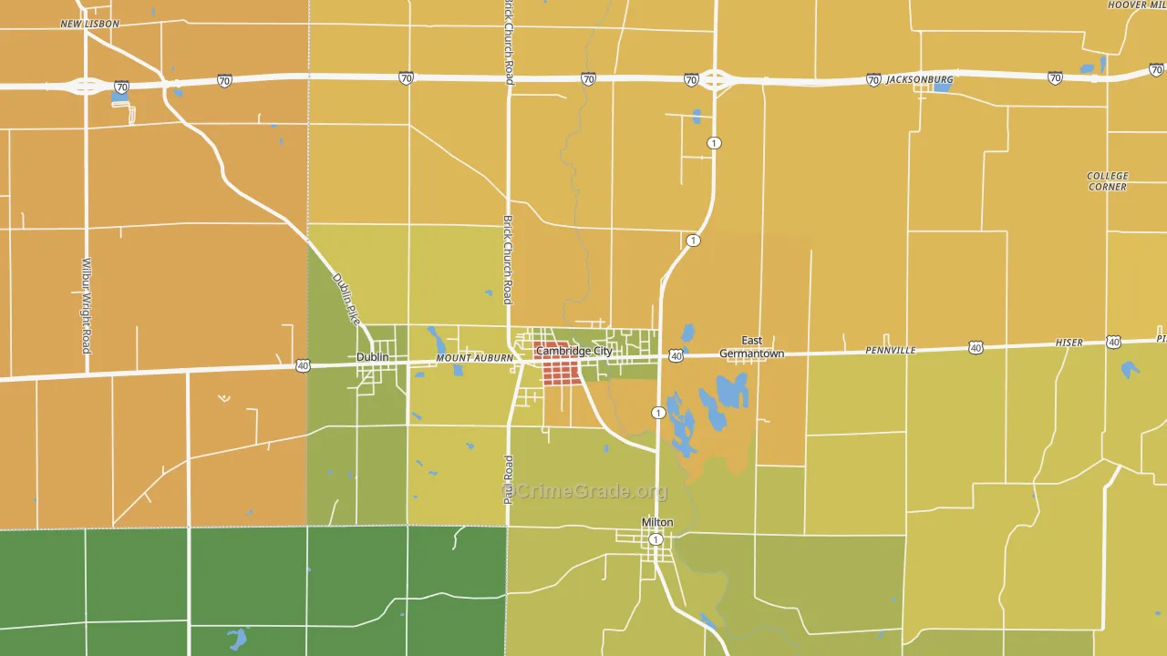 Cambridge City, IN Map of Burglary Rates