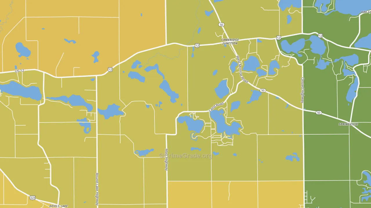 Cambridge Junction, MI Map of Burglary Rates