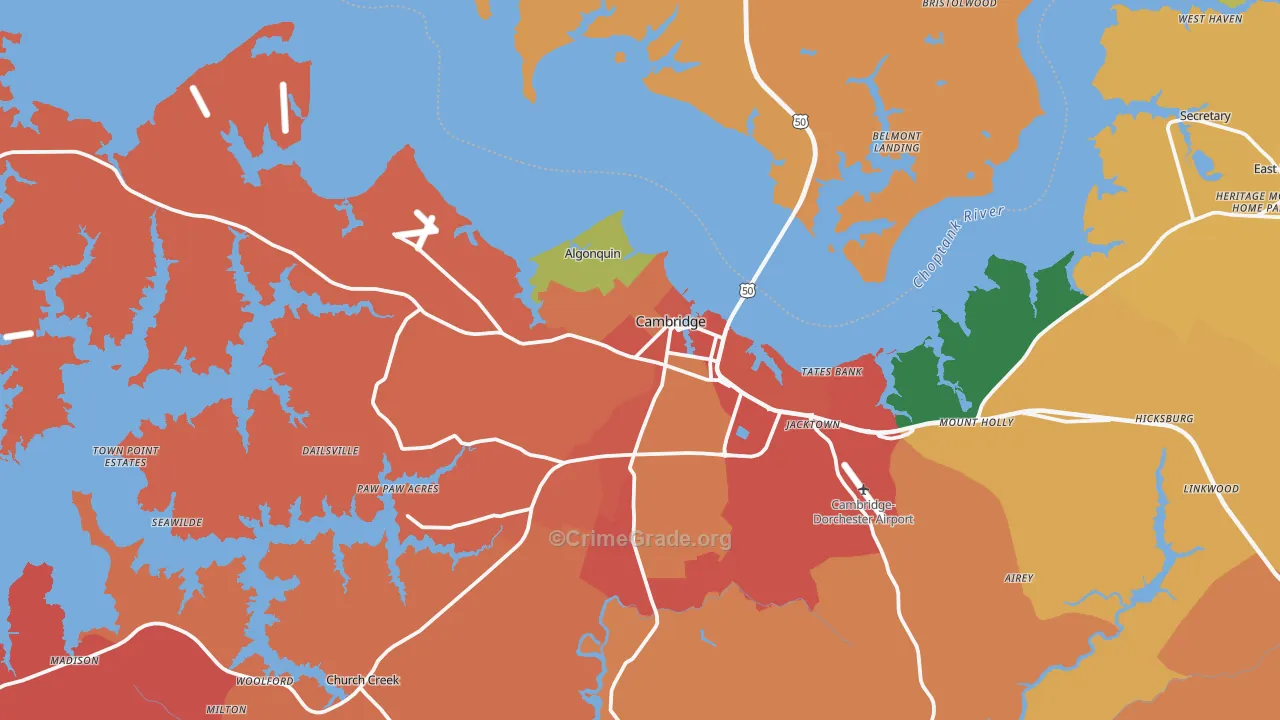 Cambridge, MD Map of Burglary Rates