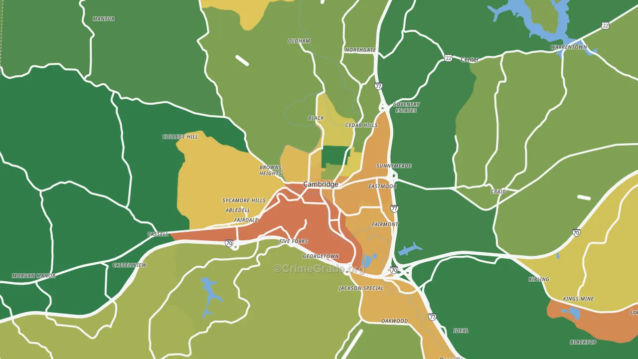 Cambridge, OH Map of Burglary Rates