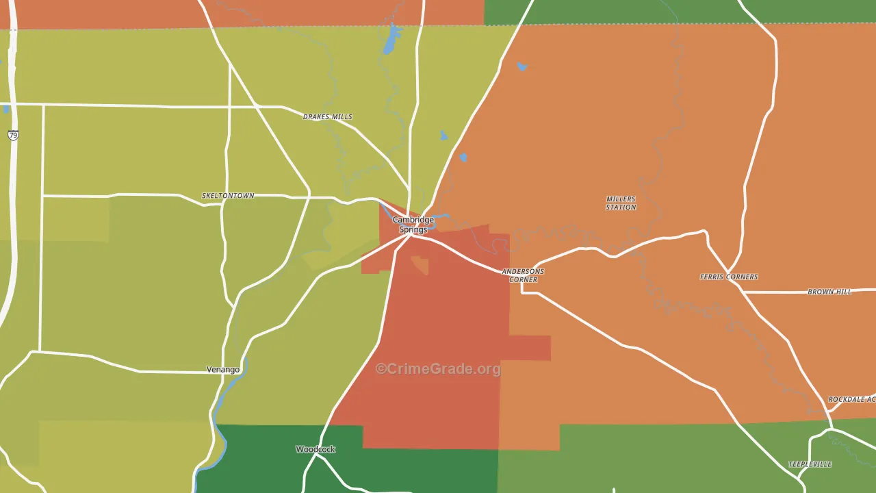 Cambridge Springs, PA Map of Burglary Rates