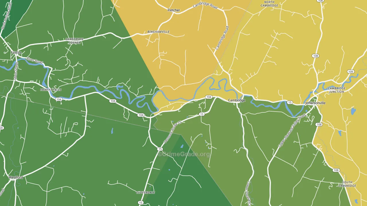 Cambridge, VT Map of Burglary Rates