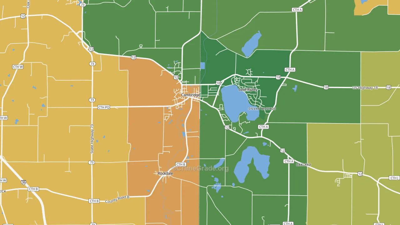 Cambridge, WI Map of Burglary Rates