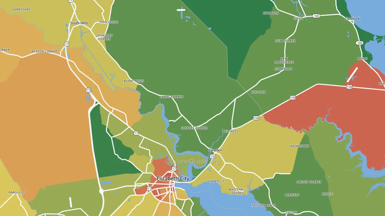 Camden County, NC Map of Burglary Rates