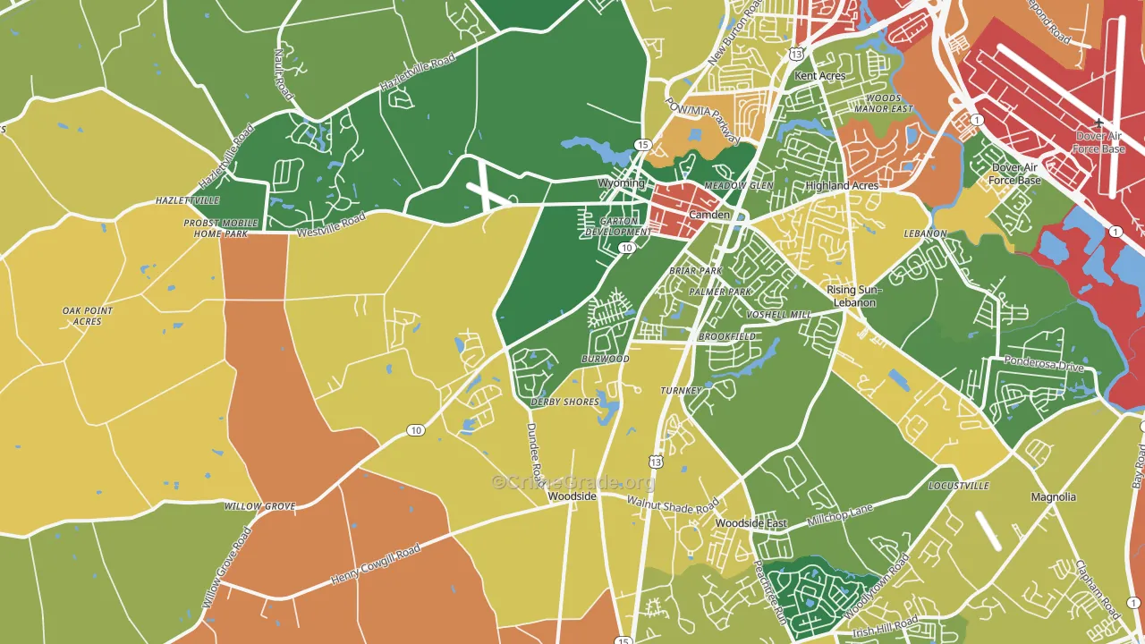 Camden, DE Map of Burglary Rates