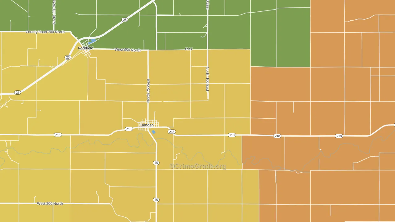 Camden, IN Map of Burglary Rates