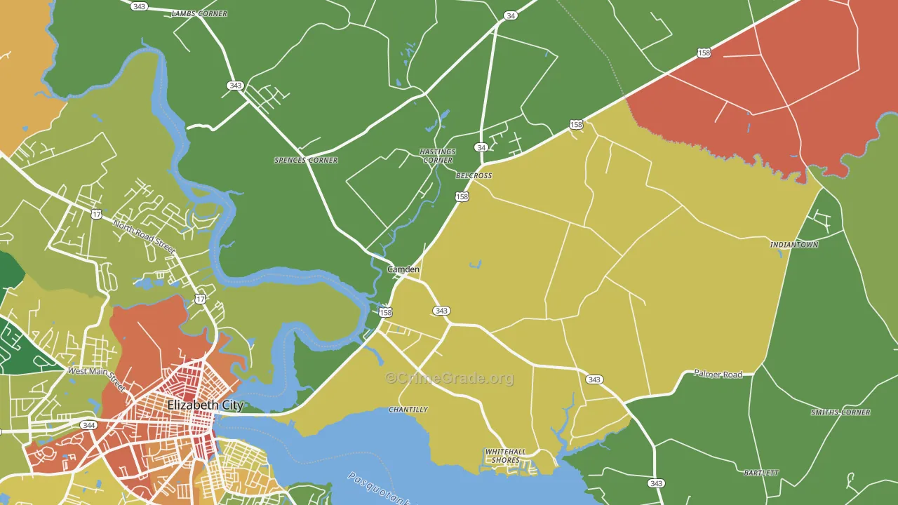 Camden, NC Map of Burglary Rates