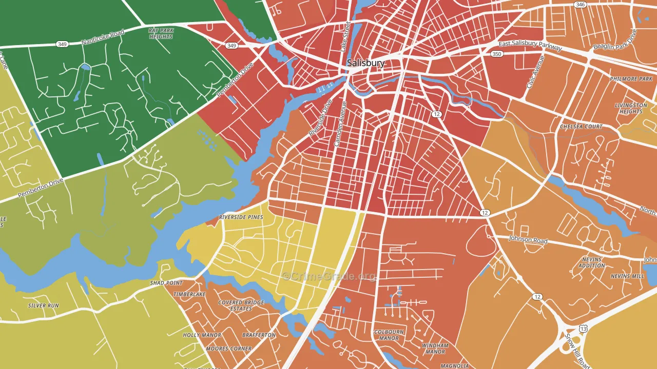 Camden, Salisbury, MD Map of Burglary Rates
