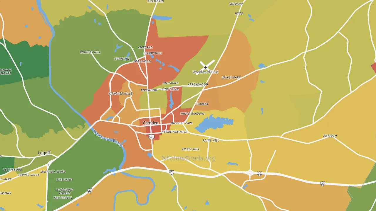 Camden, SC Map of Burglary Rates