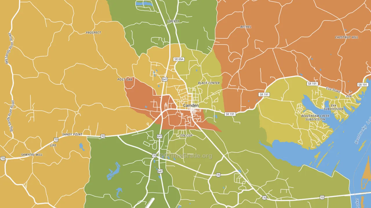 Camden, TN Map of Burglary Rates