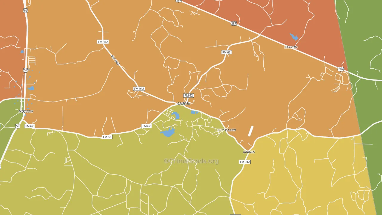 Camden, TX Map of Burglary Rates