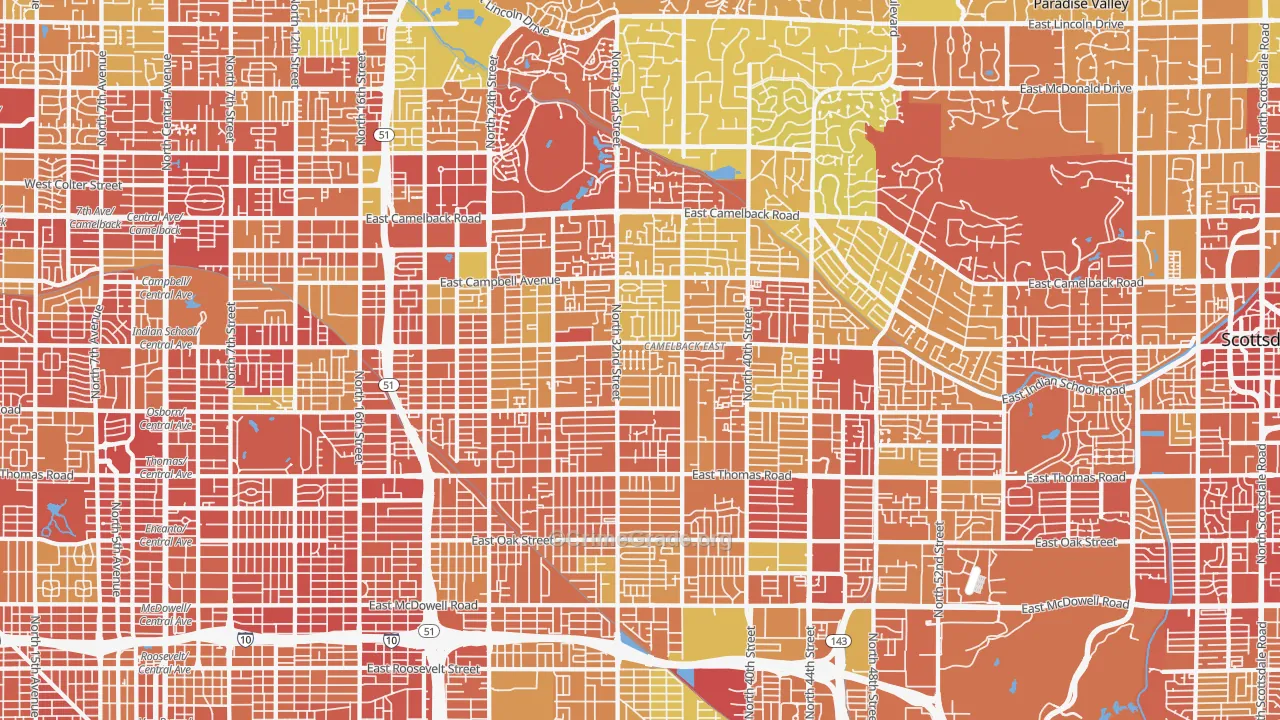Camelback East, Phoenix, AZ Map of Burglary Rates