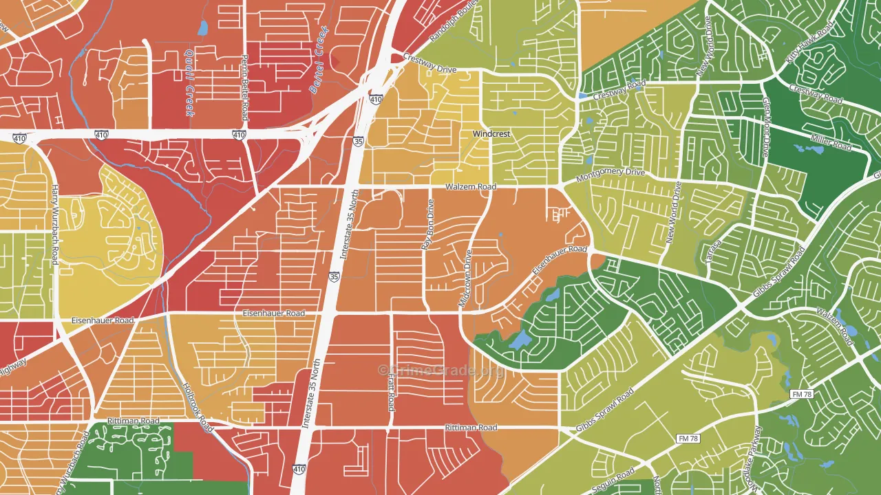 Camelot, San Antonio, TX Map of Burglary Rates