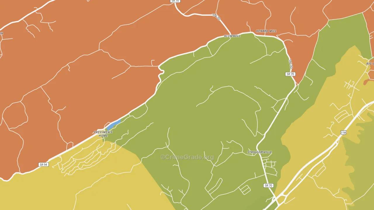 Camelot, TN Map of Burglary Rates