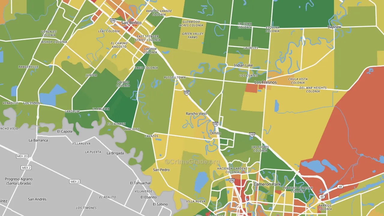 Cameron County, TX Map of Burglary Rates