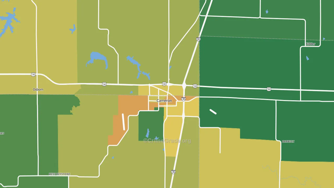 Cameron, MO Map of Burglary Rates