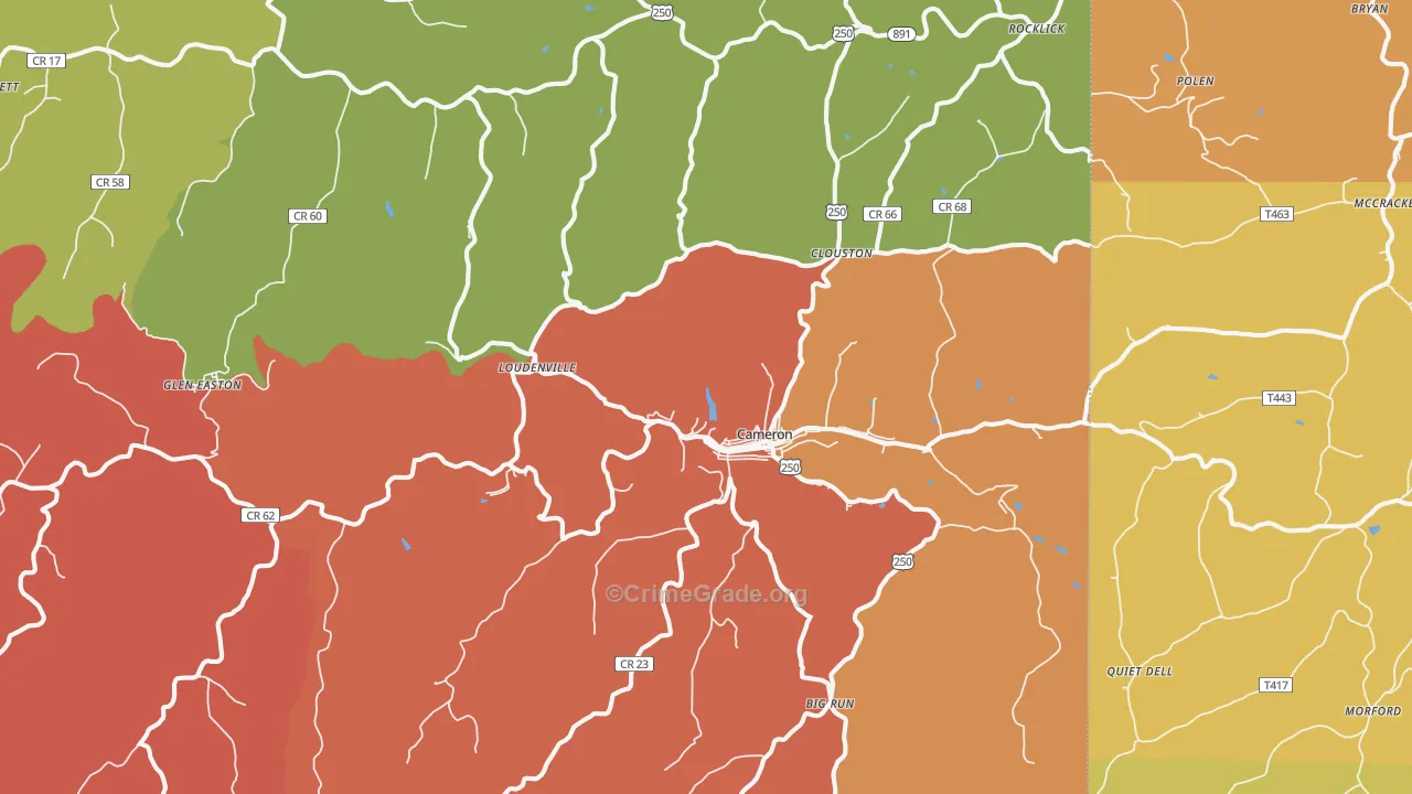 Cameron, WV Map of Burglary Rates