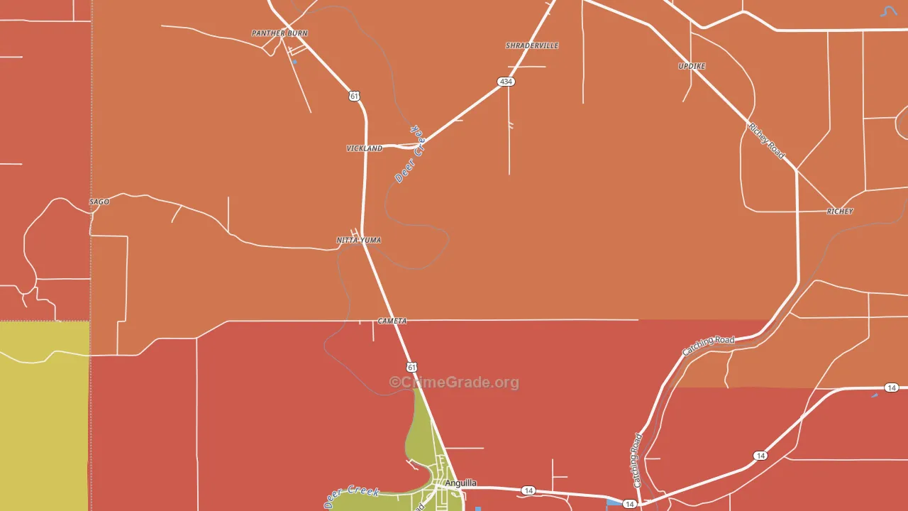 Cameta, MS Map of Burglary Rates