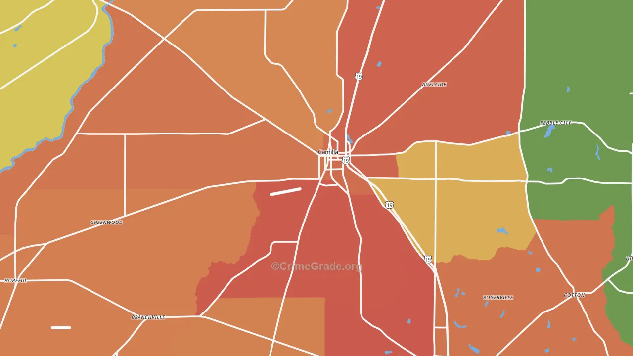Camilla, GA Map of Burglary Rates