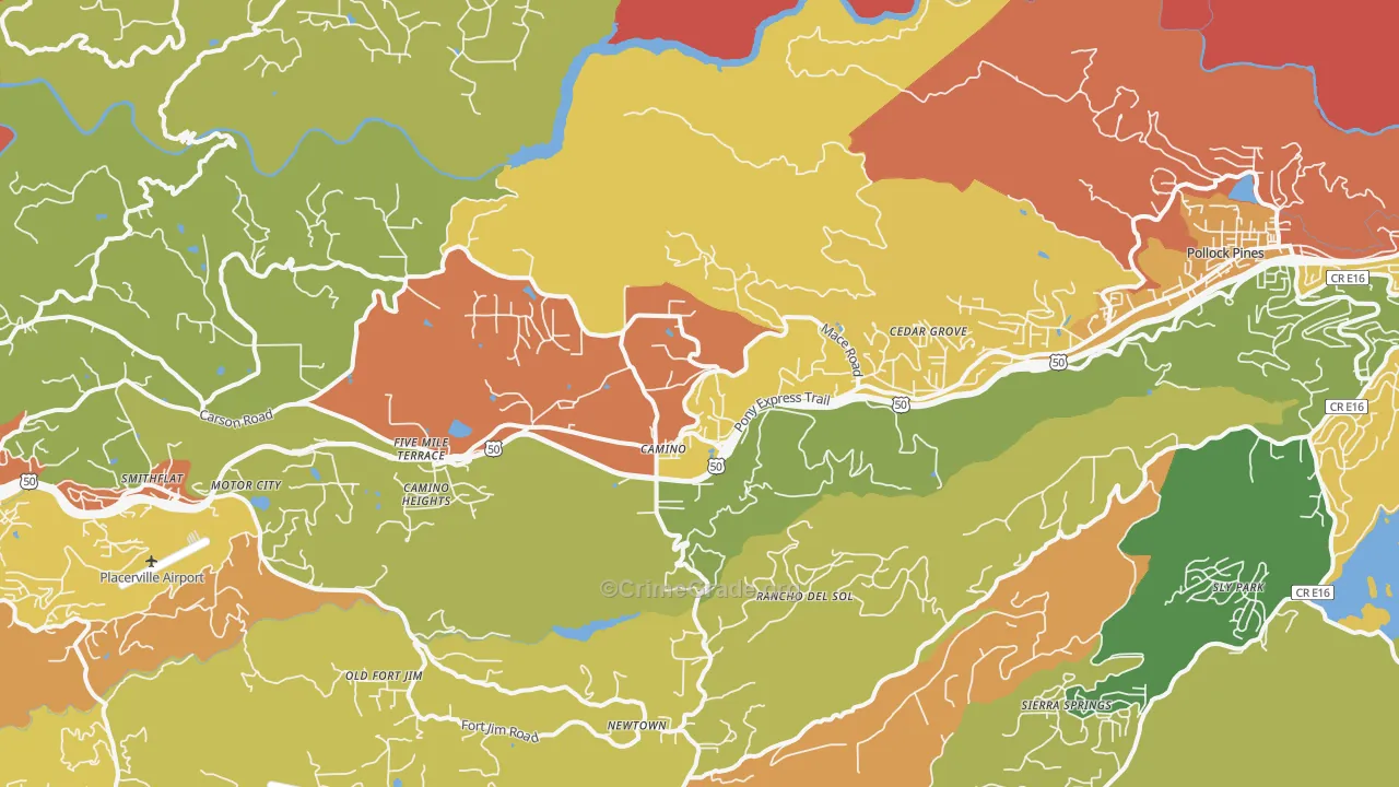 Camino, CA Map of Burglary Rates