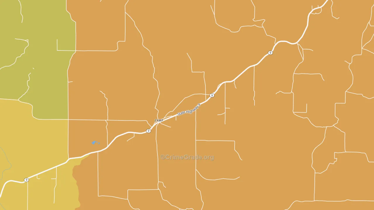 Camp, AR Map of Burglary Rates