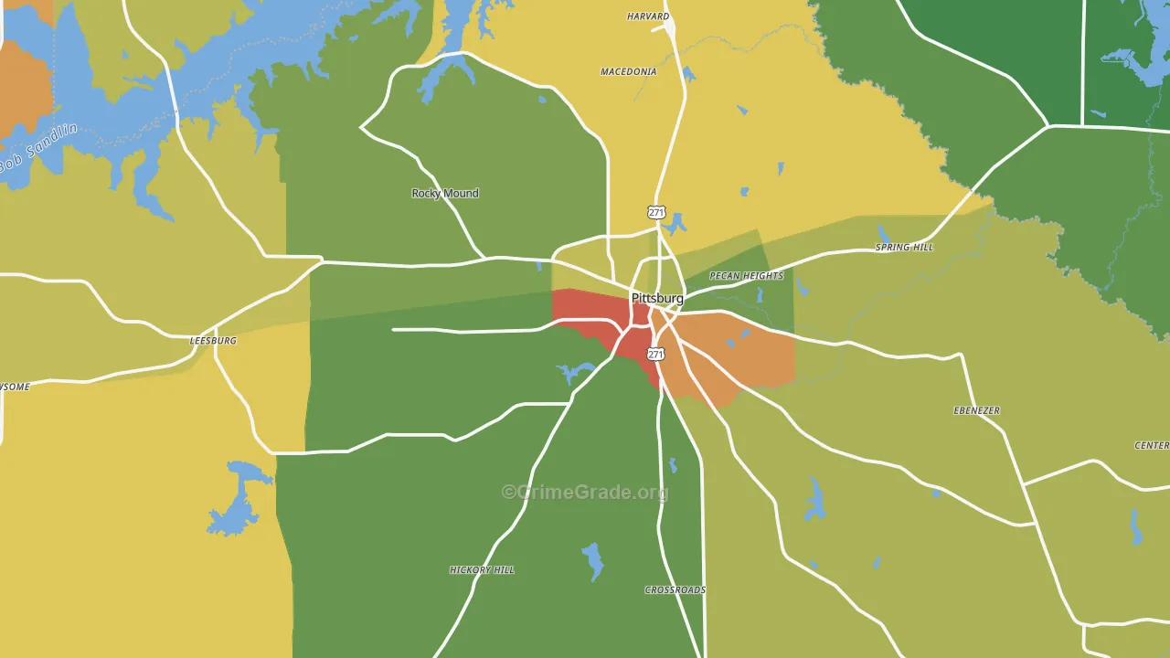Camp County, TX Map of Burglary Rates