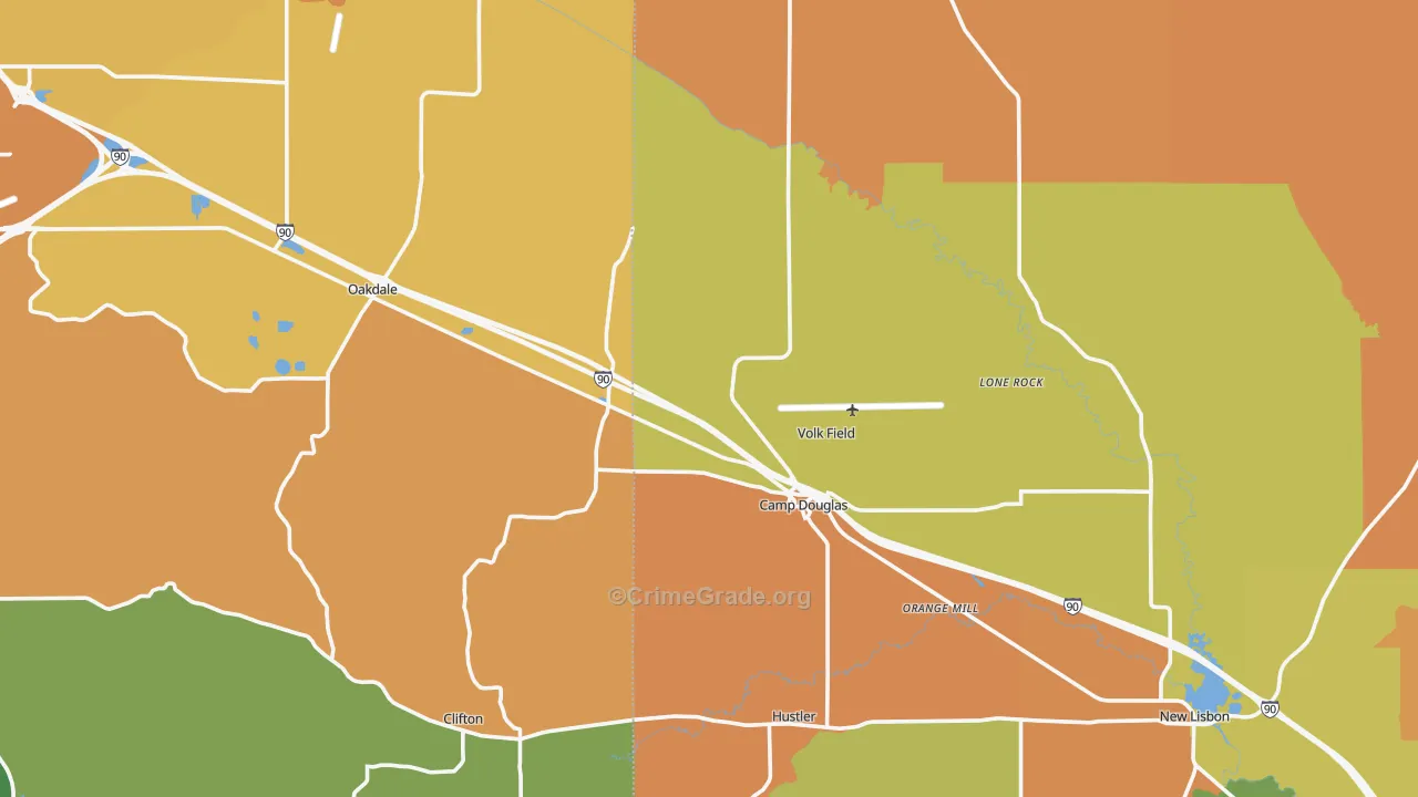 Camp Douglas, WI Map of Burglary Rates