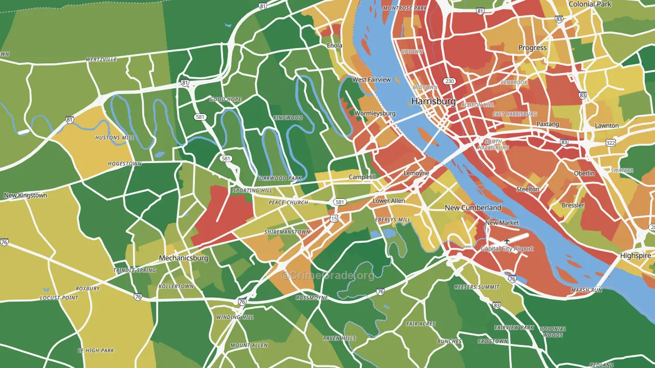 Camp Hill, PA Map of Burglary Rates
