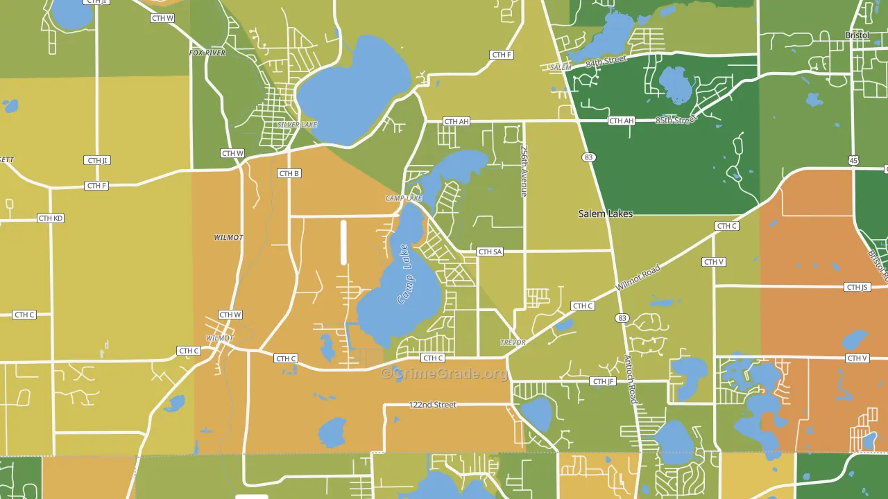 Camp Lake, Trevor, WI Map of Burglary Rates