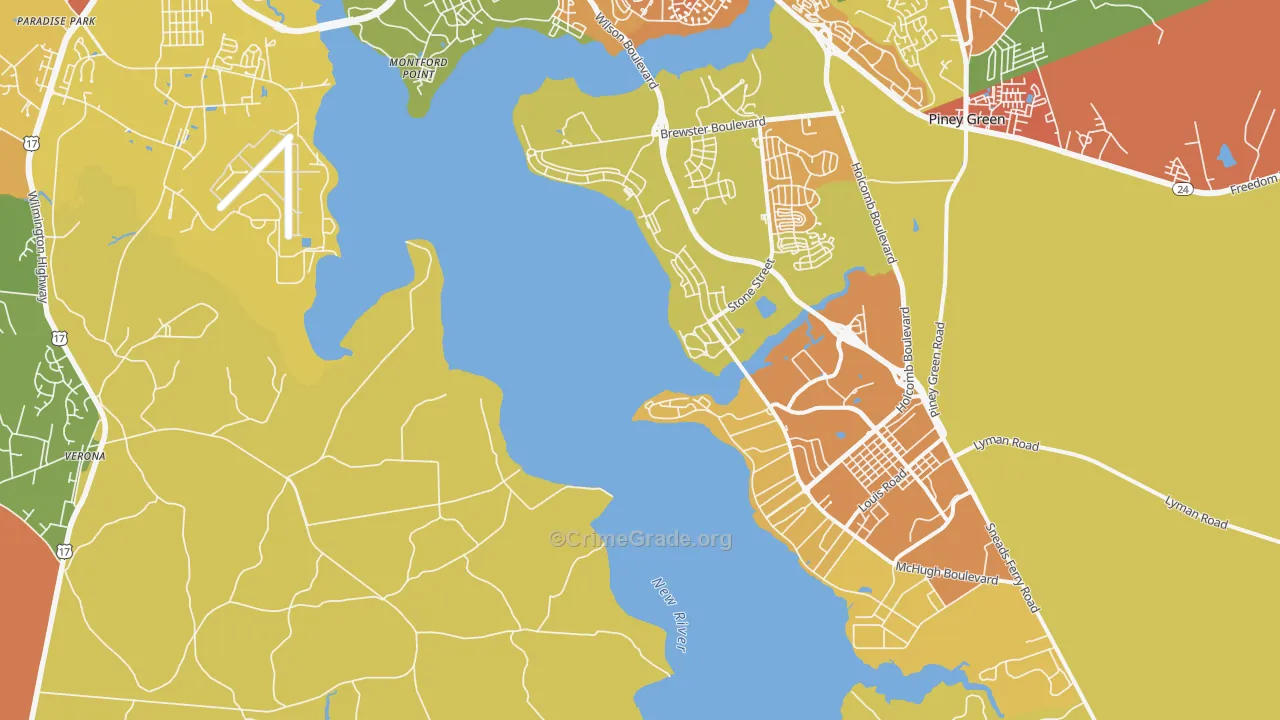 Camp Lejeune, NC Map of Burglary Rates
