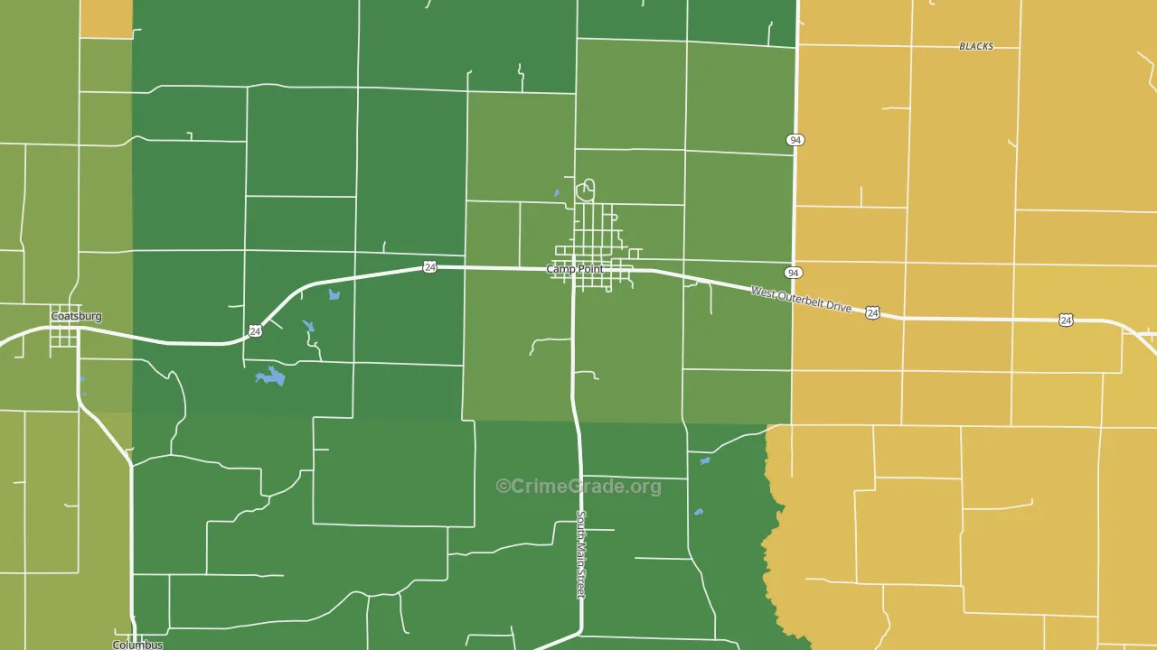 Camp Point, IL Map of Burglary Rates