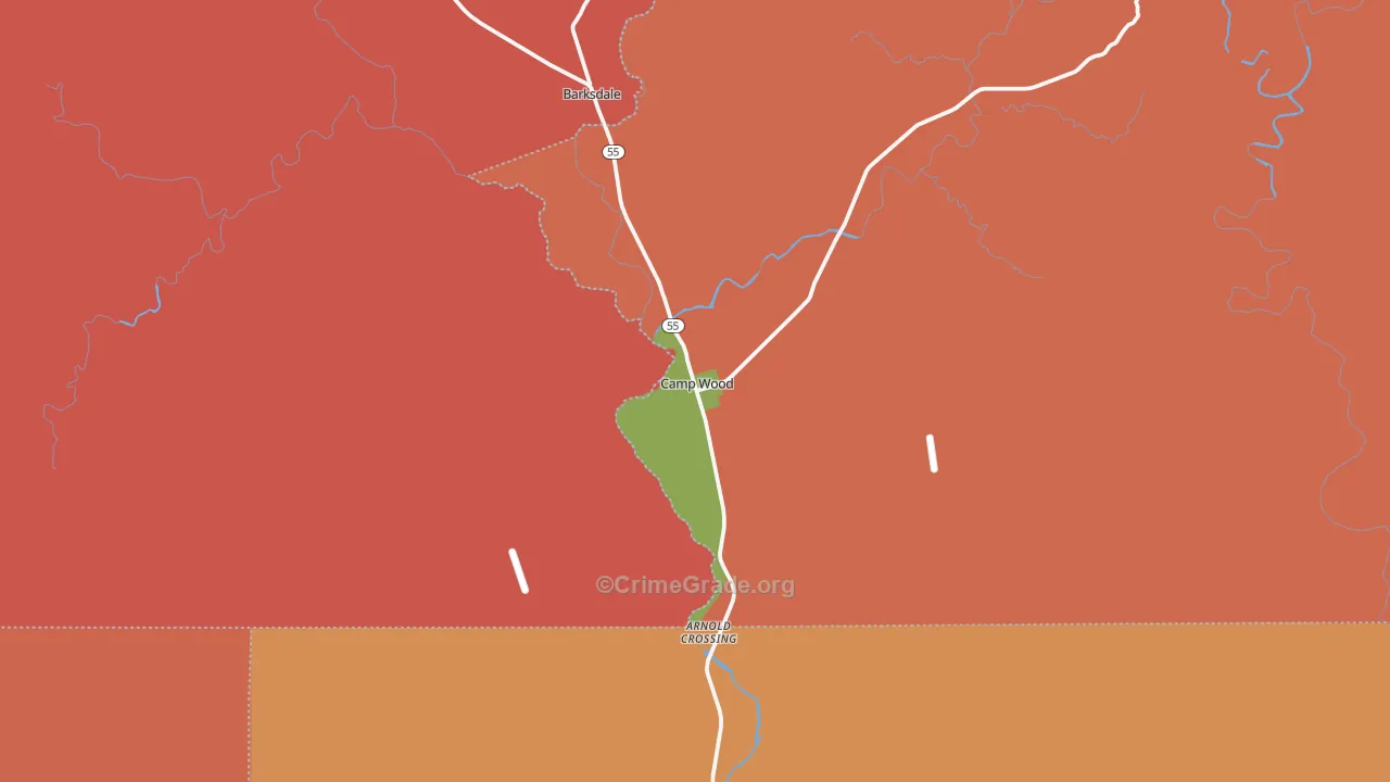Camp Wood, TX Map of Burglary Rates